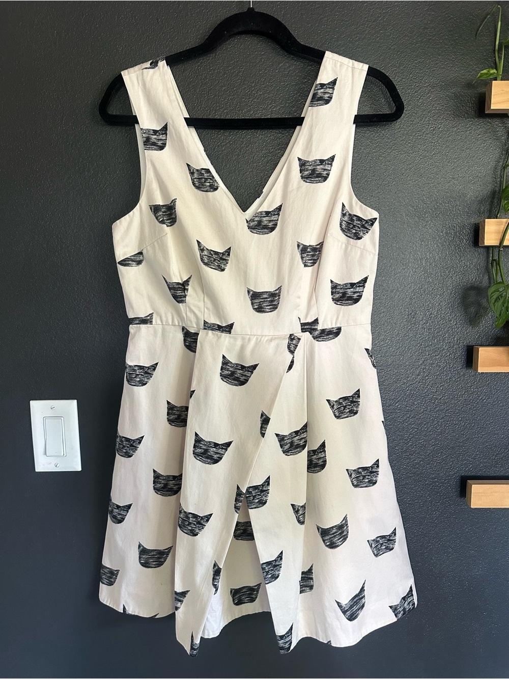 Anthropologie Leah Reena Goren Feline Karma Cat Print Dress Size 8 Cotton - Picture 2 of 11